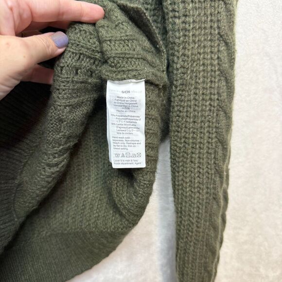 J CREW Azra Pom Pom Cable Knit Sweater Mock Neck Lambswool Blend Moss Green Sz S - Picture 8 of 9